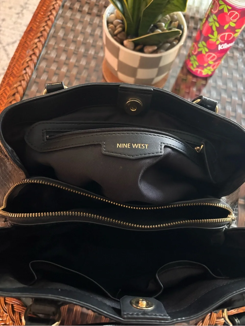 Nine West Black Croc-Embossed Satchel
